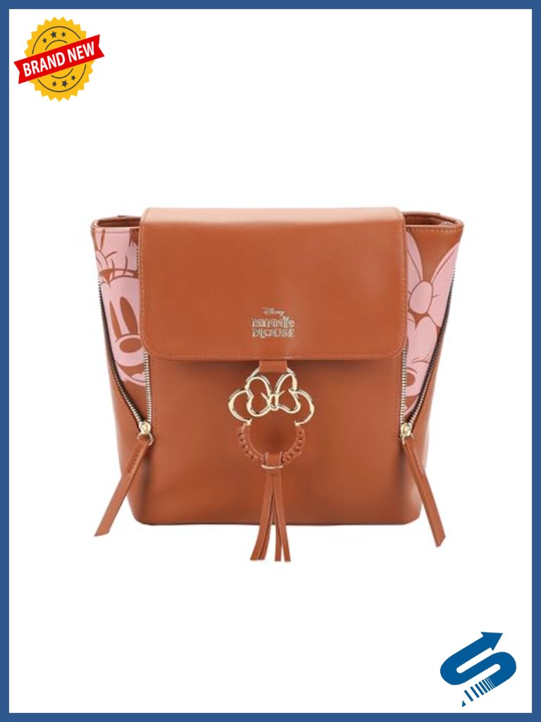 Faux Leather Mini Backpack With Bow Accent, Polka Dot Lining, Adjustable Straps